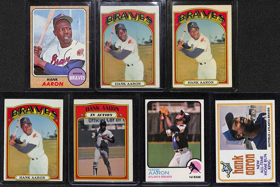 Lot of (7) Vintage Hank Aaron Cards w/ 1968 Topps