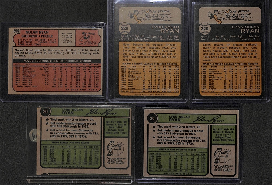 Lot of (5) Vintage Nolan Ryan Cards (1972-1974)