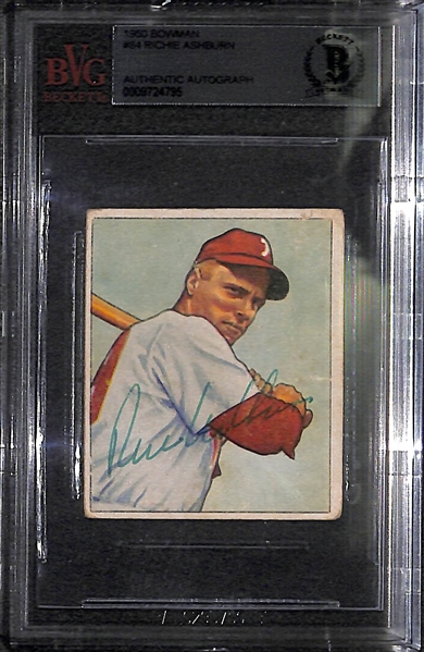 1950 Bowman Richie Ashburn Signed Card (HOF) - Rare Vintage Autographed Card!