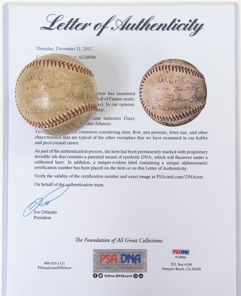 1920s-30s MLB Stars Multi Signed Baseball w. Walter Johnson & Dizzy Dean - PSA/DNA