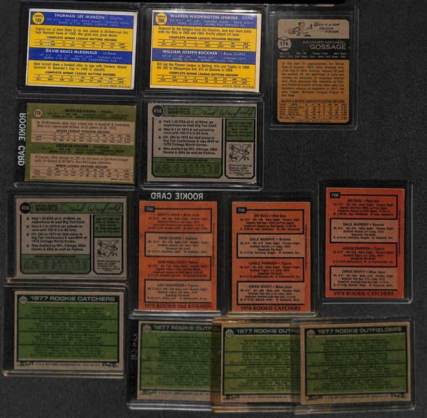 Lot of (13) 1970s Baseball Rookie Cards inc. Munson, Gossage, and (2) Winfield