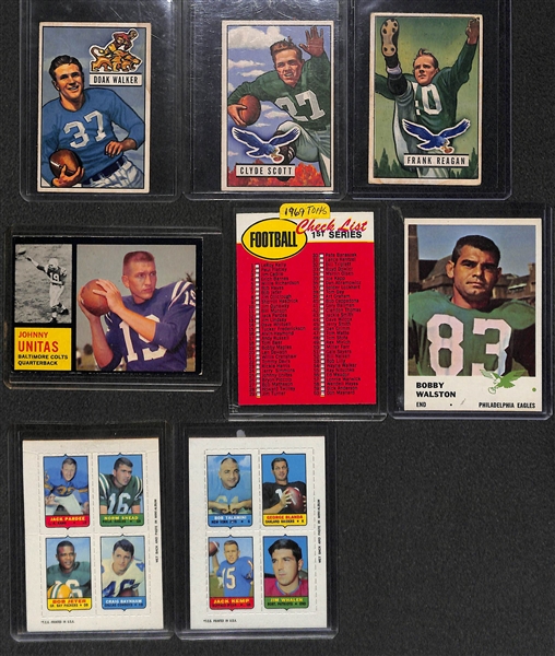 (8) Vintage Football Cards 1951-1969 Inc. 1962 Topps Unitas (#1) and 1951 Bowman Doak Walker