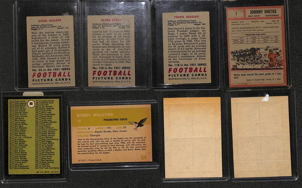 (8) Vintage Football Cards 1951-1969 Inc. 1962 Topps Unitas (#1) and 1951 Bowman Doak Walker
