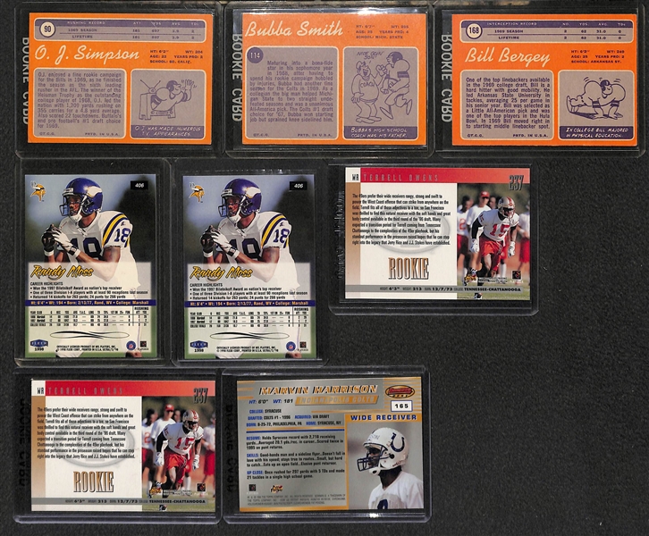 Lot of (8) Football Rookies w/ O.J. Simpson, Bubba Smith, B. Bergey, R. Moss, T. Owens, M. Harrison