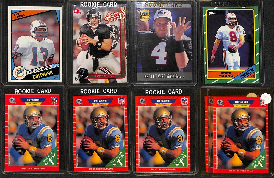 Lot of (9) Football HOF Quarterback Rookies w/ Marino, (2) Favre, Steve Young, (5) Aikman