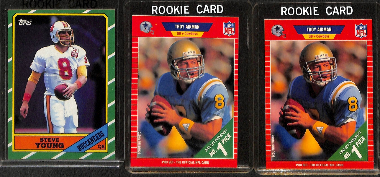 Lot of (9) Football HOF Quarterback Rookies w/ Marino, (2) Favre, Steve Young, (5) Aikman