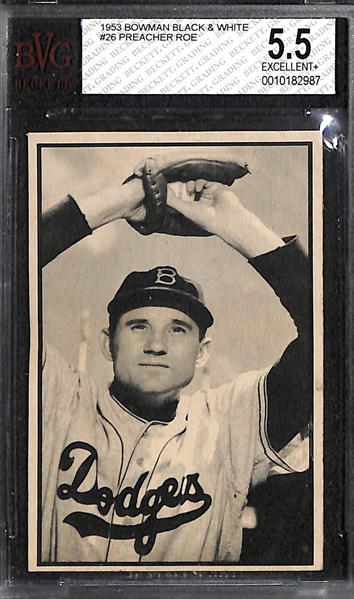 Lot of 5 Graded 1953 Bowman Baseball Cards W. Preacher Roe BVG 5.5