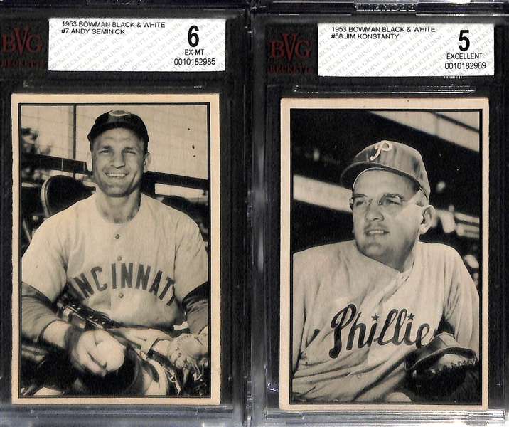 Lot of 5 Graded 1953 Bowman Baseball Cards W. Preacher Roe BVG 5.5