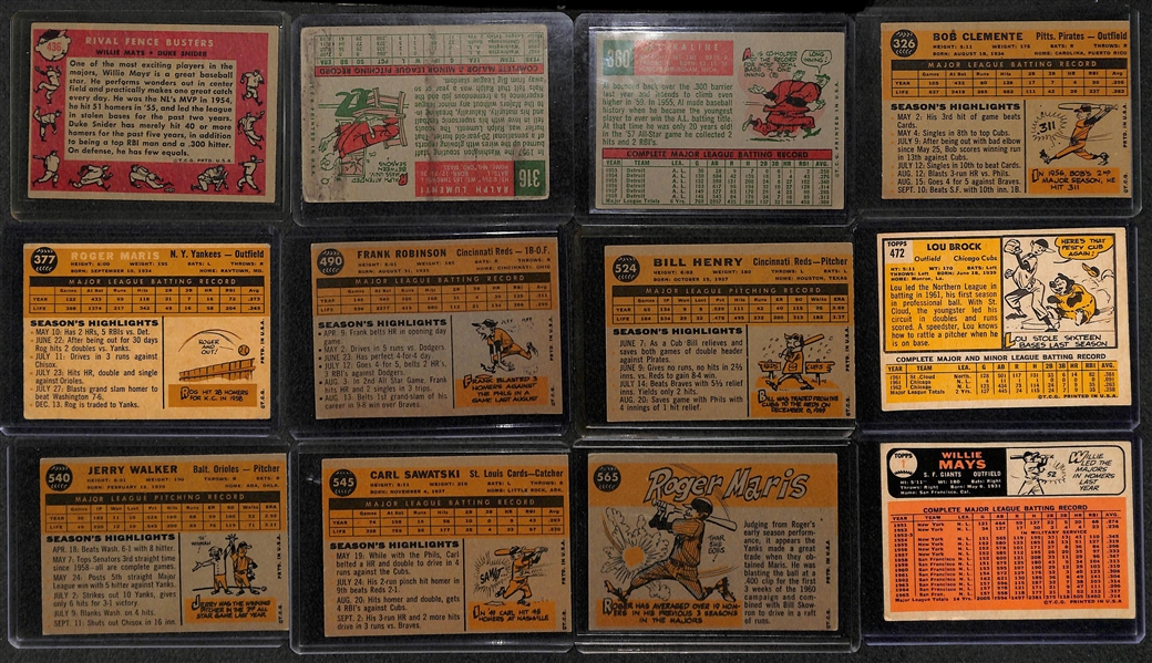 Lot of 12 Topps Star Cards from 1958-1966 w. 1960 Roberto Clemente