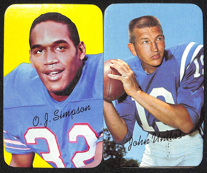 Lot of (6) Football Cards w/ 1988 Kenner SLU Montana PSA 9 and (5) 1970 Topps Super w/ OJ Simpson Rookie & Unitas