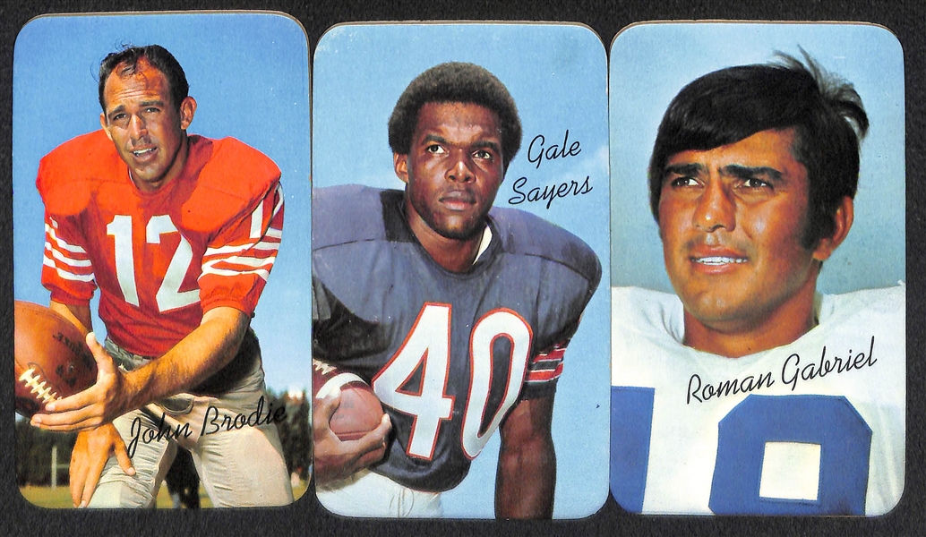 Lot of (6) Football Cards w/ 1988 Kenner SLU Montana PSA 9 and (5) 1970 Topps Super w/ OJ Simpson Rookie & Unitas
