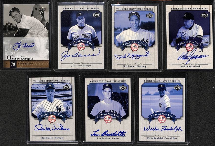 Lot Of 7 Yankees Autograph Cards w. Berra & Torre