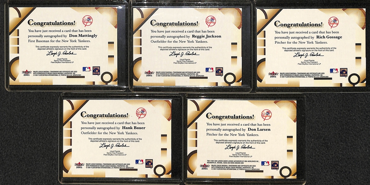 Lot Of 5 Yankees Fleer Greats Autograph Cards w. Mattingly & Jackson