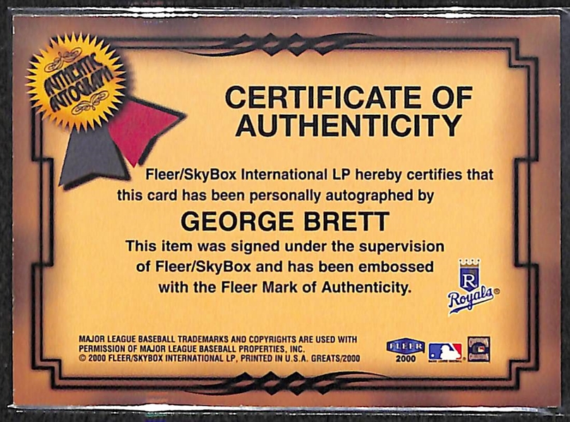 2000 Fleer Greats Of The Game George Brett SP Autograph Card