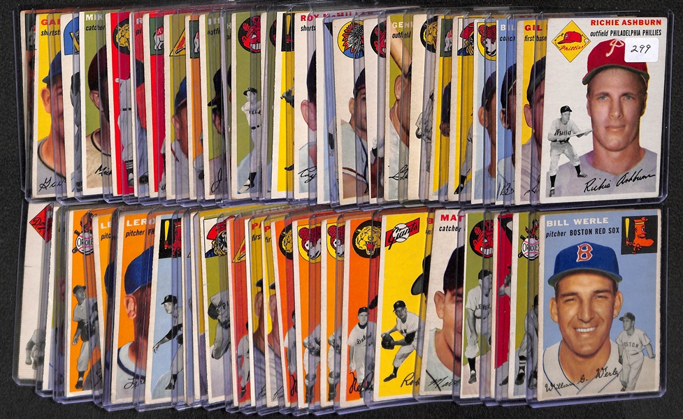 Lot Of 51 1954 Topps Baseball Cards w. Richie Ashburn
