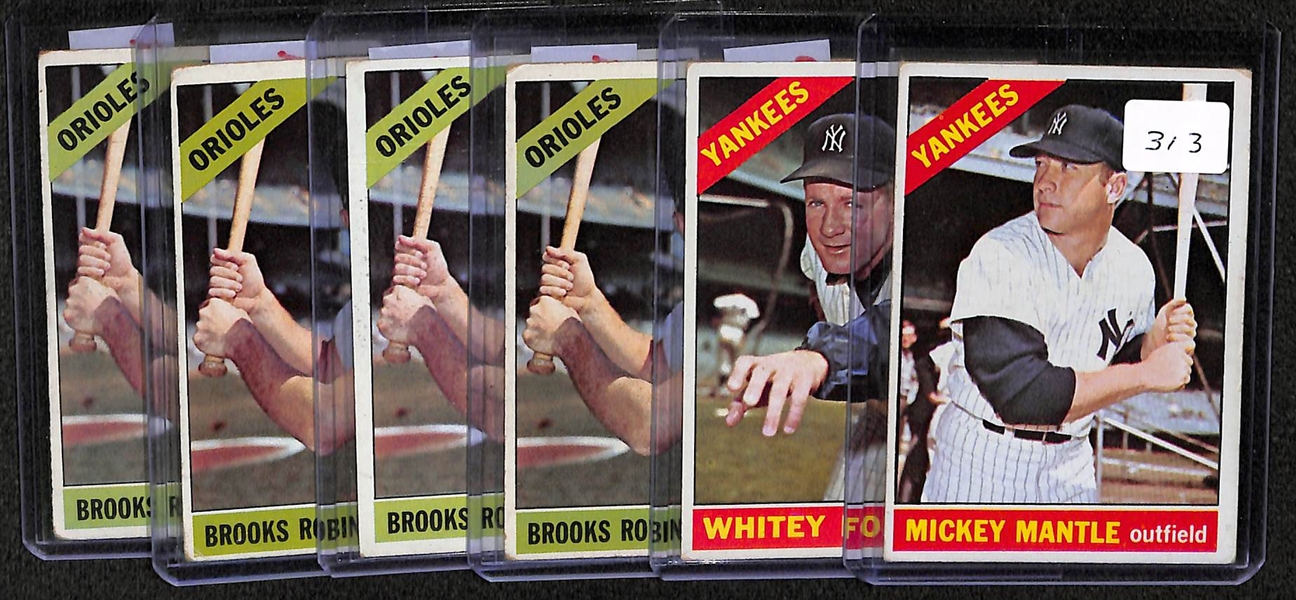 Lot of 6 - 1966 Topps Cards - Mantle, Ford, B. Robinson x4