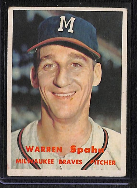 Lot of 60+ Assorted 1957 Topps Baseball Cards w. Warren Spahn