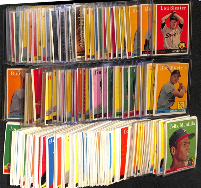 Lot of 225+ Assorted 1958 Topps Baseball Cards w. Don Drysdale