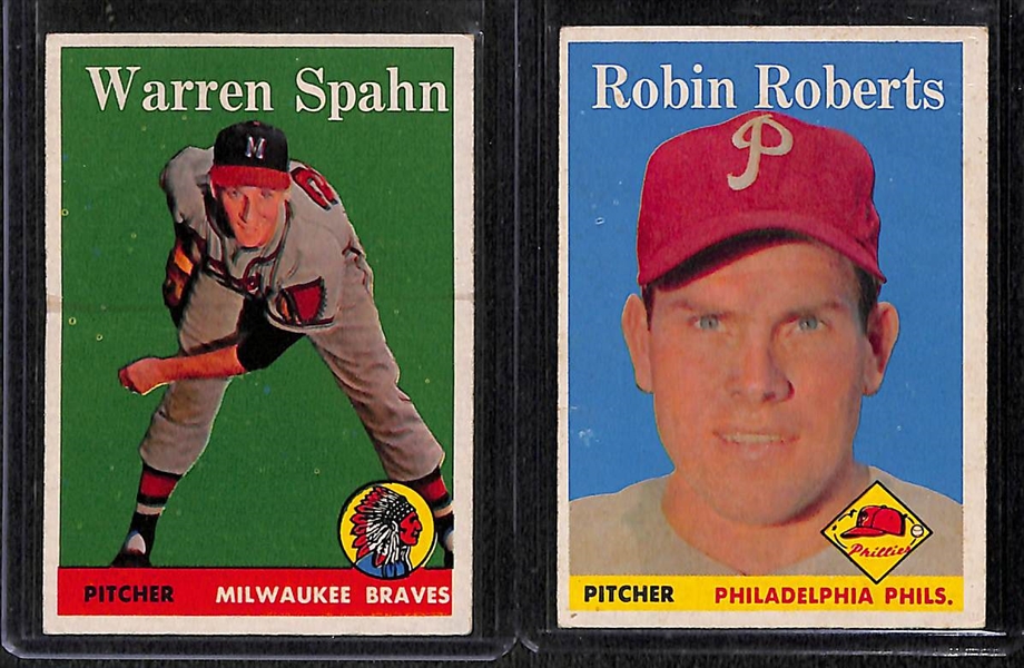 Lot of 225+ Assorted 1958 Topps Baseball Cards w. Don Drysdale