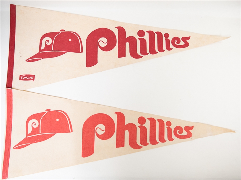 Lot of (7) Vintage Sports Pennants (Inc. 1950s Nut & Chocolate Phillies Mini, 1962 Phillies w/ Photo, 1963 Phillies w/ Photo, + more!)