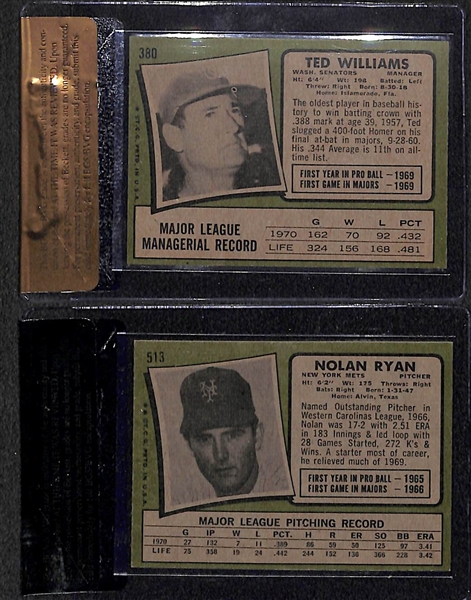 Lot of 2 - 1971 Topps Ted Williams & Nolan Ryan - BVG 8 & 6.5