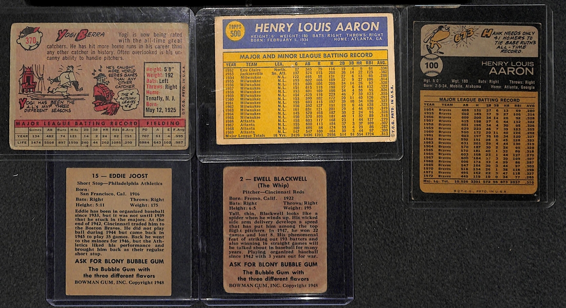 Lot of 5 Star Baseball Cards w. 2 - 1970s Hank Aaron & 1958 Yogi Berra Cards