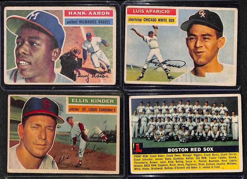 Lot of 200+ Assorted Topps Baseball Cards from 1956-1965 w. 1956 Hank Aaron & 1956 Luis Aparicio Rookie Card