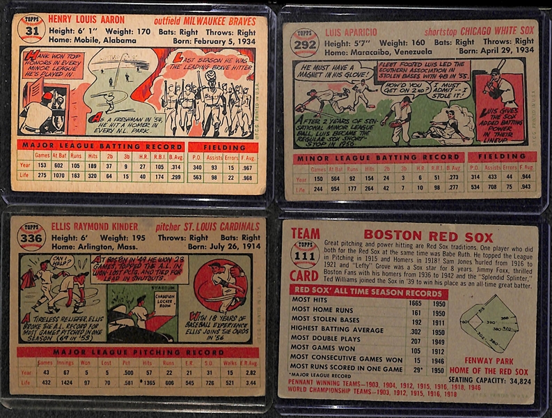 Lot of 200+ Assorted Topps Baseball Cards from 1956-1965 w. 1956 Hank Aaron & 1956 Luis Aparicio Rookie Card