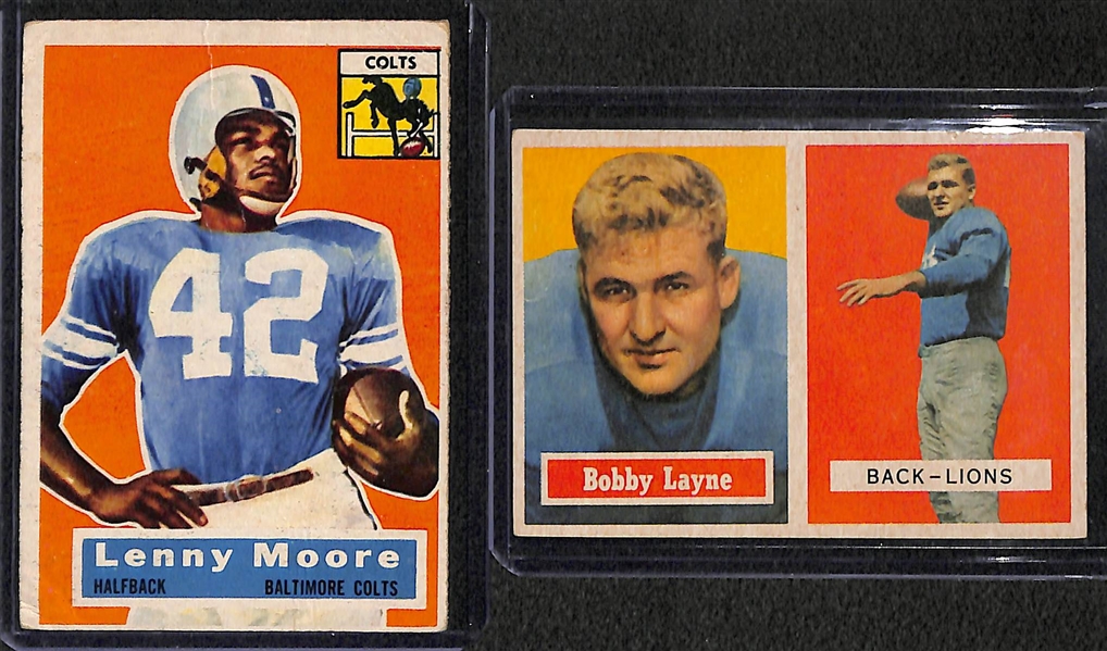Lot of 15 Topps Football Cards from 1956-1979 & 6 Sealed 1982 Football Packs w. 1956 Lenny Moore RC