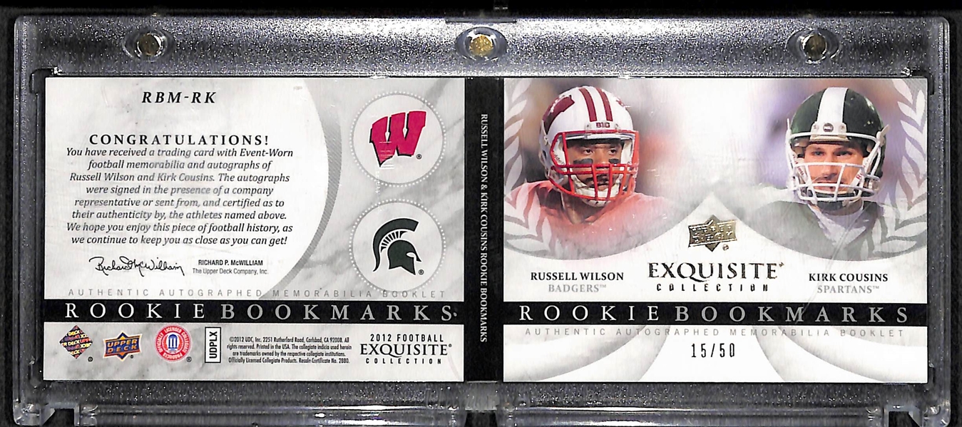 2012 Upper Deck Exquisite Russell Wilson Kirk Cousins Autograph Jersey Booklet Card