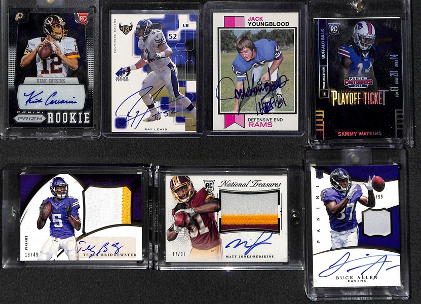 Lot Of 7 Football Autograph Cards w. Ray Lewis & Kirk Cousins