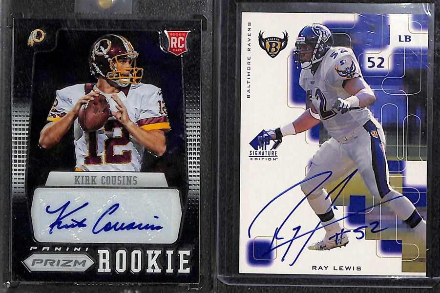Lot Of 7 Football Autograph Cards w. Ray Lewis & Kirk Cousins