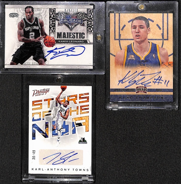 Lot OF 3 Basketball Stars Autograph Cards w. Leonard - Thompson - Towns