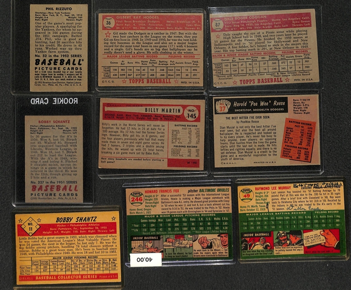 Lot of (9) 1950s Baseball Cards inc. HOFers/Stars inc. 1952 Topps Gil Hodges