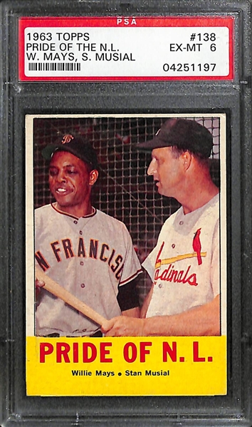1963 HOFer Baseball Card Lot (3) w/ Mays/Musial Pride of NL Graded PSA 6 