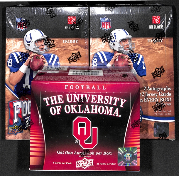 Lot Of 3 Sealed Football Wax Boxes w. (2) 2009 Upper Deck Heroes