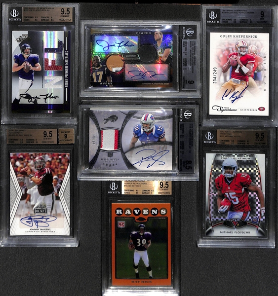 Lot Of 7 Football Graded Cards w. 2 Joe Flacco Autographs