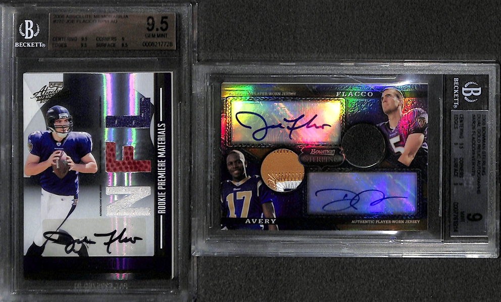 Lot Of 7 Football Graded Cards w. 2 Joe Flacco Autographs