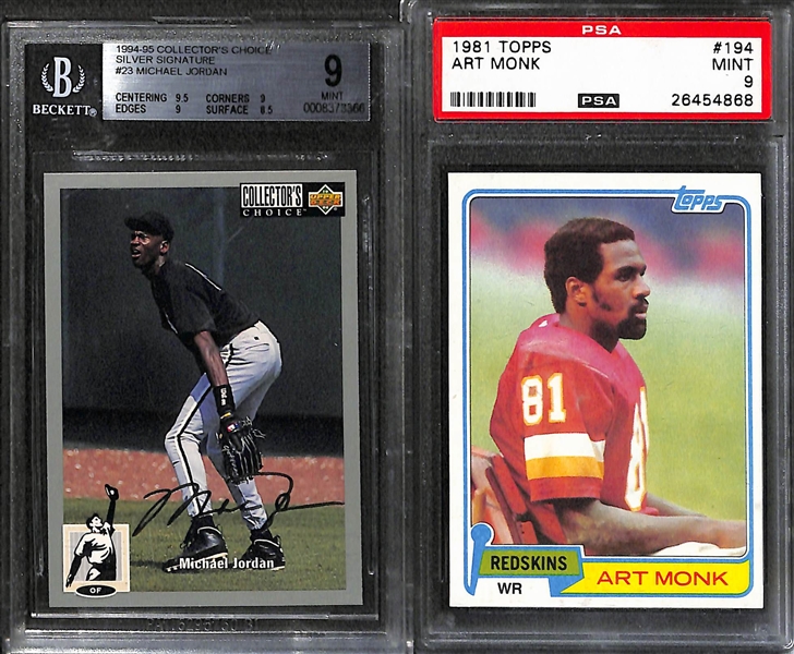 Lot Of 7 Graded Cards w. Pete Rose Autograph & Art Monk RC