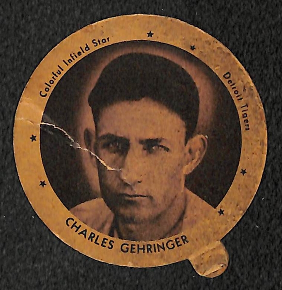 Vintage HOF Baseball Lot - 1937 Charles Gehringer Dixie Lid and 1950s Hank Greenberg Gumball Charm