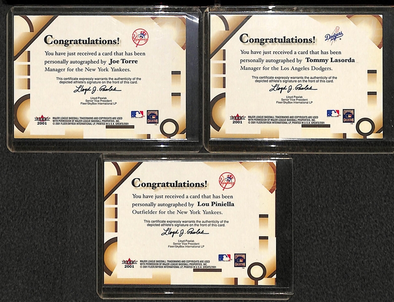 Lot Of 3 Baseball HOF Autograph Cards w. Torre & Lasorda