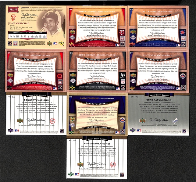 Lot Of 10 Sweet Spot Autograph Cards w. Marichal & Killebrew