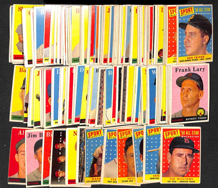 Lot of 188 Different 1958 Topps Baseball Cards w. Ted Williams AS