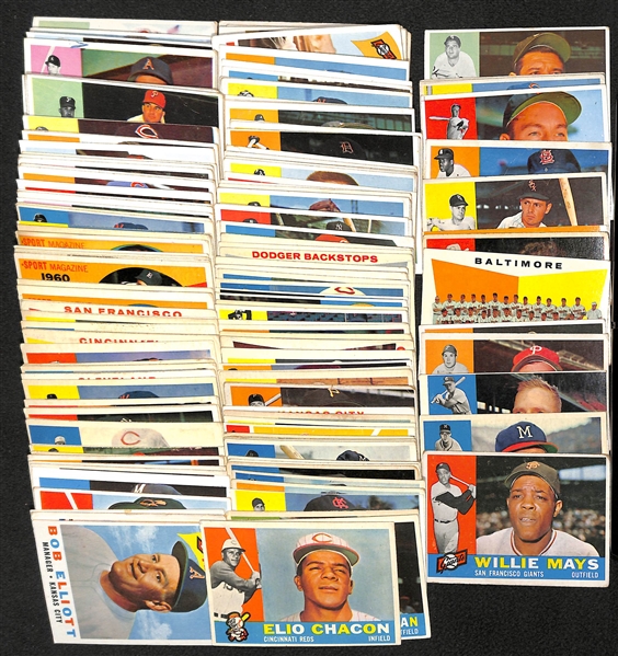 Lot of 183 Different 1960 Topps Baseball Cards w. Willie Mays