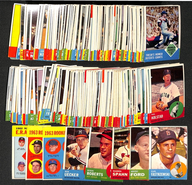 Lot of 225 Different 1963 Topps Baseball Cards w. Yastrzemski