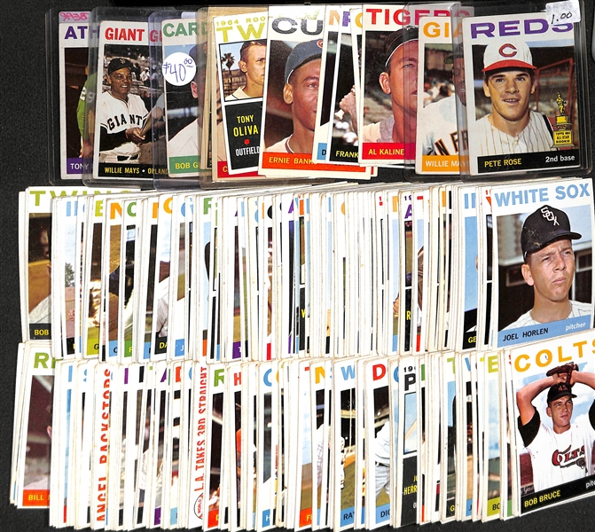 Lot of 288 Different 1964 Topps Baseball Cards w. 34 High Numbers w. Pete Rose & Willie Mays