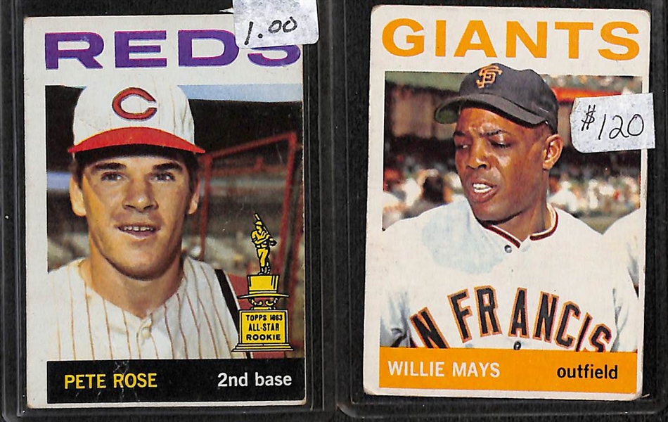 Lot of 288 Different 1964 Topps Baseball Cards w. 34 High Numbers w. Pete Rose & Willie Mays