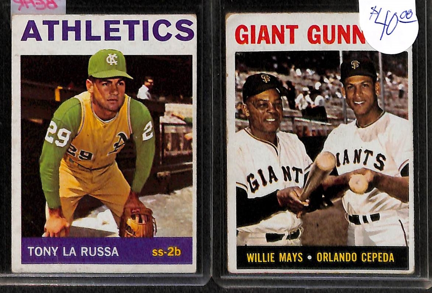 Lot of 288 Different 1964 Topps Baseball Cards w. 34 High Numbers w. Pete Rose & Willie Mays