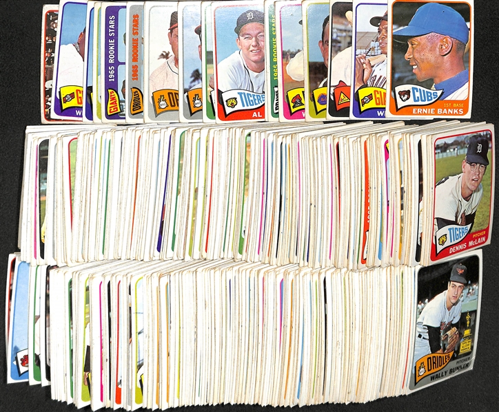 1965 Topps Baseball Partial Set - 499 of 598 Cards - w. Ernie Banks & Willie Mays