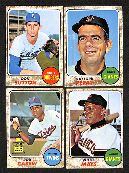 Lot of 397 Different 1968 Topps Baseball Cards w. Clemente & Yaz All Star Cards